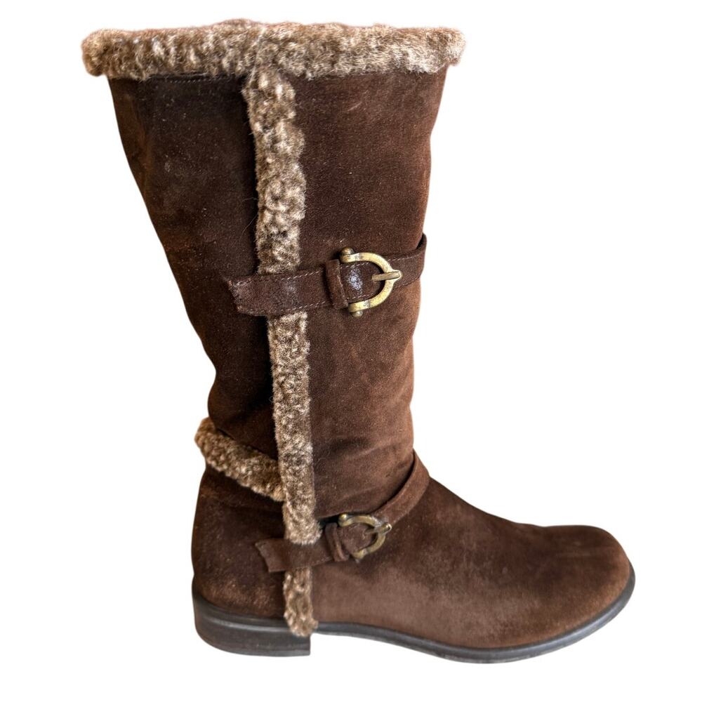 Stuart Weitzman Shearling Trim Fur Lined Suede Boots Brown 7